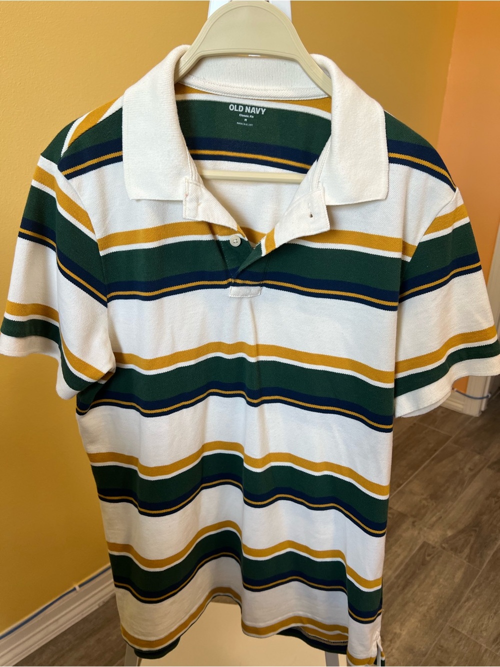 Old Navy Men’s Green, White & Mustard Striped Polo